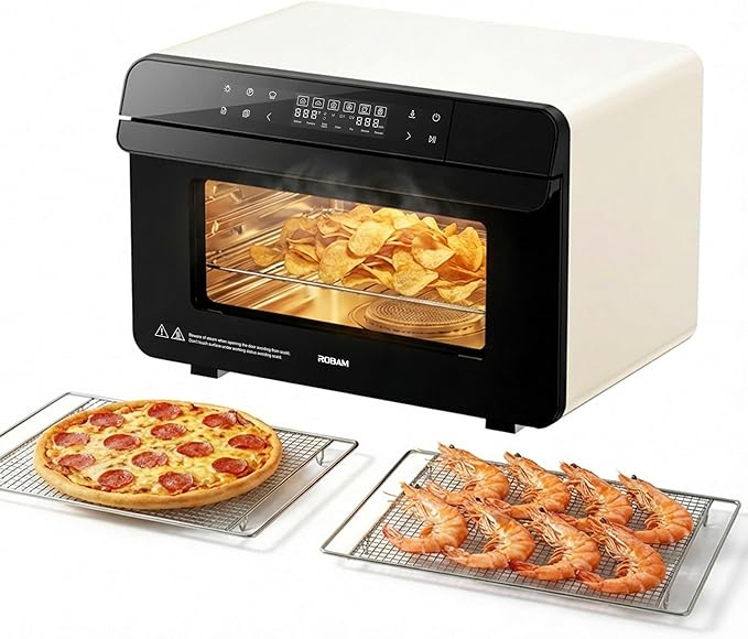 ROBAM Countertop Combi Steam Oven, 20-in-1 Multifunction Air Fryer, Convection Steam Roast & Bake, Multi-Stage Cooking, Self-Clean, Heat-Resistant, 7 Modes, 30 Built-In Recipes CT763 (White)