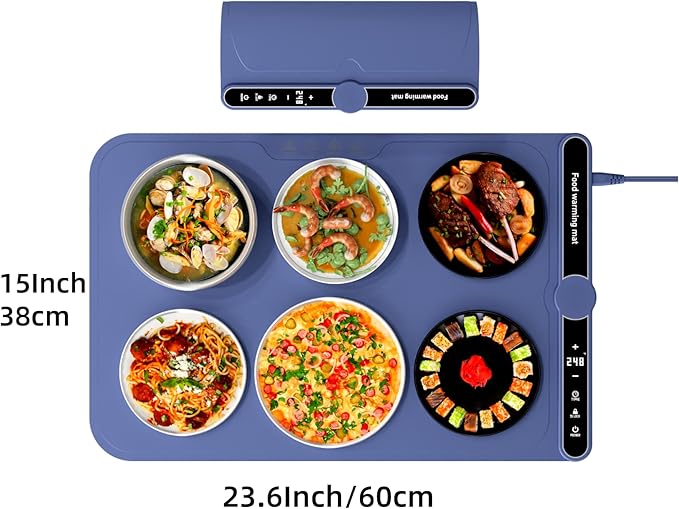 LYSXP 2025 Food Warming Mat, 15x23.6Inch 9-Level Temperature Adjustment, Multi-Functional Food Heater for Parties and Daily Use (Blue)