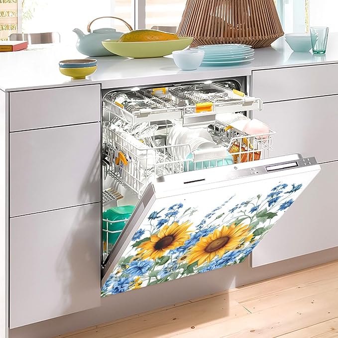 Dishwasher Magnet Cover, Sunflowers Magnet Sticker Fridge Panel Decal for Home Kitchen Decor, 23x26 in