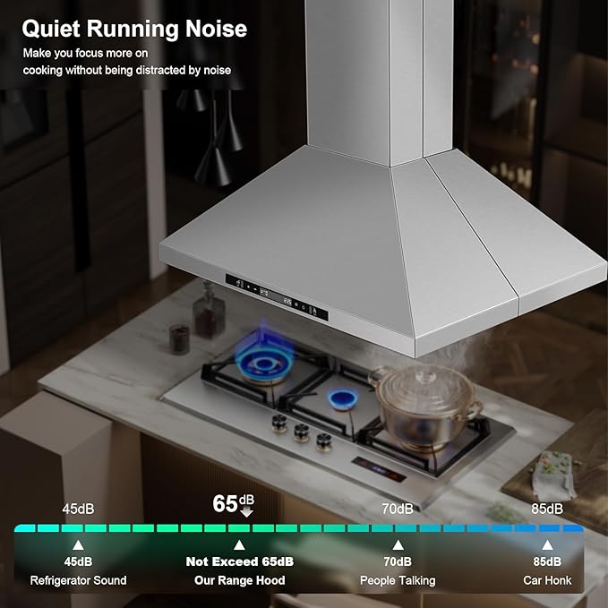 30" Island Range Hood 700 CFM Ceiling Mount Kitchen Vent Hood with Gesture/Touch Control, 3-Speed Fan & 4 LED Lights, Convertible Ductless/Duct, Stainless Steel Baffle Filters,Time Setting