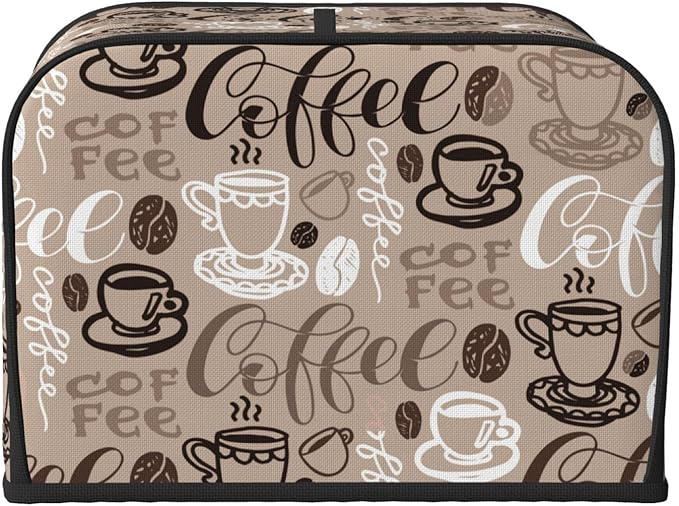 Brown Coffee Pattern 4 Slice Toaster Cover, Waterproof Toaster Dust Cover Bread Maker Protective Cover For Small Kitchen Appliance Dining Room Table Home Decor Gifts