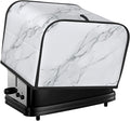 4 Slice Toaster Cover for Kitchen Marble White Gray Waterproof and Dustproof Oxford Fabric Toaster Dust Cover with Side Pockets Decorative Universal Cover for Wide Slot Toasters and Small Appliances