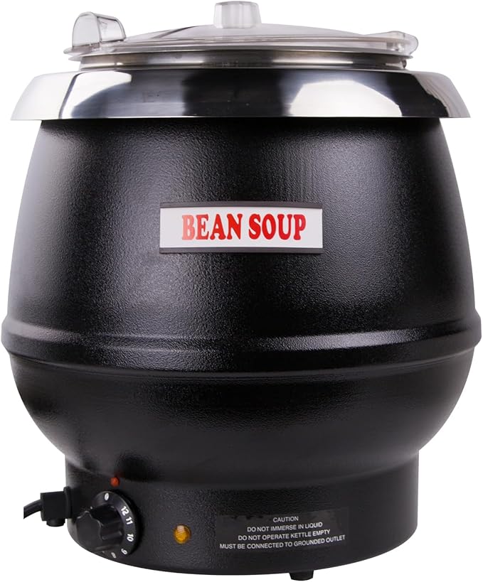 11Qt Commercial Soup Warmer with Clear-View Lid, 400W Buffet Food Warmer with Hinged Lid & Detachable Pot, Temperature Control (105-195°F) for Soups, Chili, Stew, Nacho Cheese - Black
