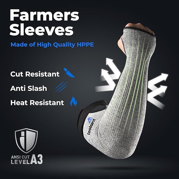 OriStout Cut Resistant Farmers Sleeves with Thumb Hole, Grey, 2 Pairs, Arm Protectors for Thin Skin and Bruising, for Gardening, Yard Working, Welding, Arm Guards for Biting, Pet Grooming