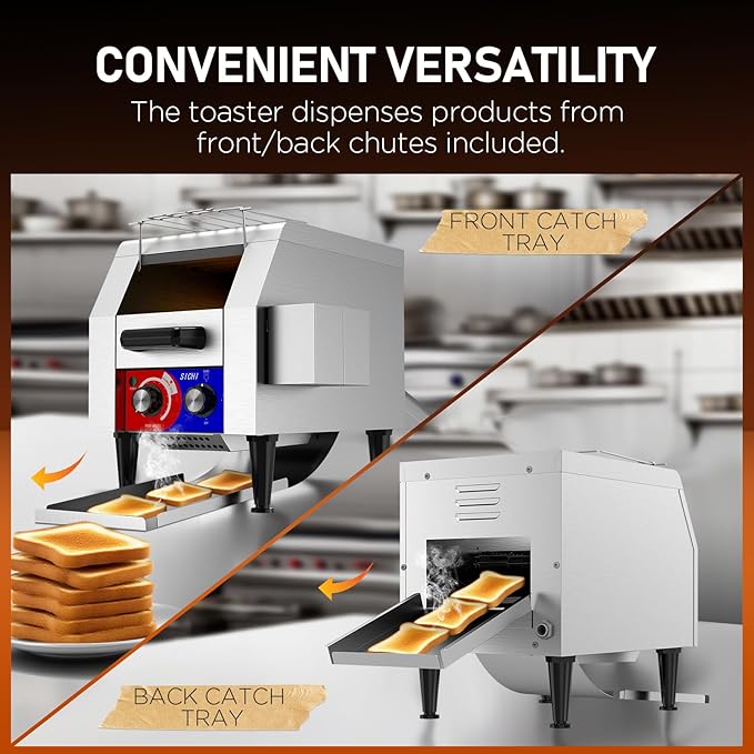Commercial Conveyor Toaster w/ 1 Slice Wide Slot, 150 Slice/hour Commercial Toaster w/ 7.2’’ Wide and 3‘’ Opening, Industrial Kitchen Cooking bagel w/Stainless Steel and Heavy Duty