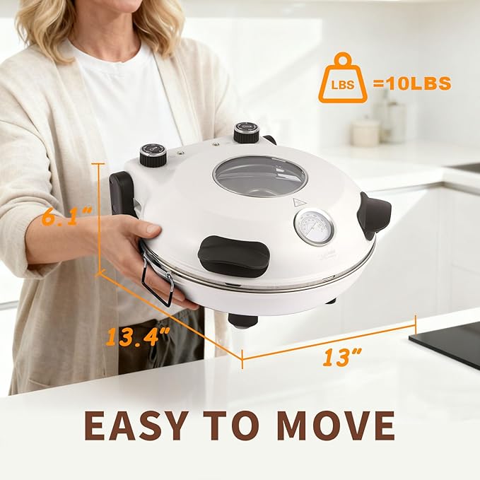 12" Electric Pizza Oven - Countertop Pizza Maker with Ceramic Stone, Heats up to 800°F, Portable Indoor Pizza Oven for Homemade Pizzas, White