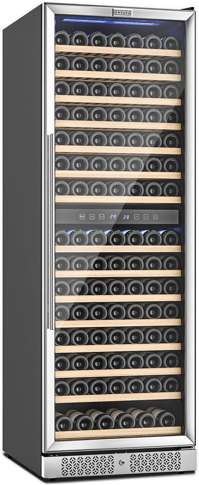 Empava 24 Inch Wine Fridge, 160 Bottle Large Capacity Wine Cooler Refrigerator, Wine Refrigerator Dual Zone with Professional Compressor - Quiet Operation, Built-in or Freestanding