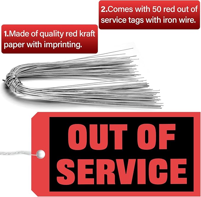 Spakon Out of Service Tags 6.22 x 3.15 Inches Maintenance Required Red Tags with 12 Inches Wires Attached for Machine Equipment Inspection Maintenance(200 Packs)