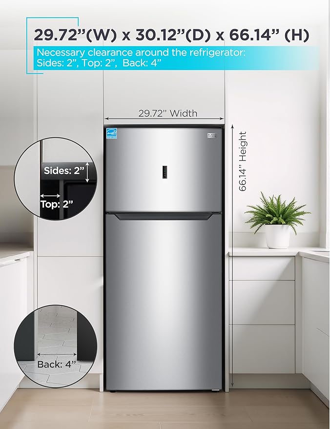BLACK+DECKER 18.1 Cu. Ft. Top Mount Refrigerator with Freezer, 2 Door Refrigerator with Top Freezer and Adjustable Temperature Control, ENERGY STAR Certified, BR1810HS, Stainless Steel Look