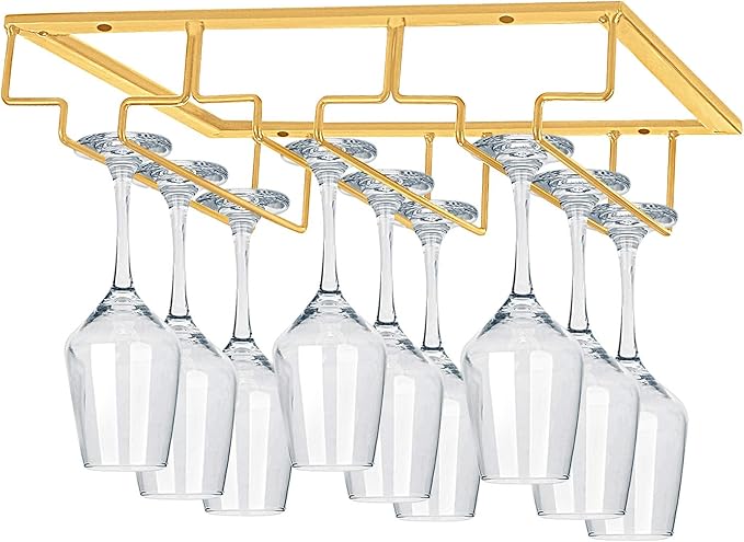 MOCOUM Under Cabinet Stemware Rack - Wire Wine Glass Holder with Storage for Cabinet, Kitchen, Bar