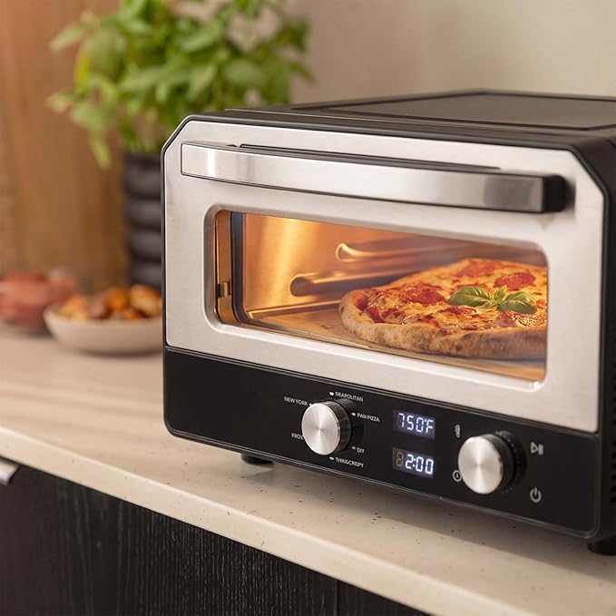 SIMOE Electric Pizza Oven for Indoor Use, 12 Inch Countertop Pizza Oven with Pizza Stone, 750℉ High Heat Pizza Maker, 6 Preset Modes, Touch Control Pizza Oven