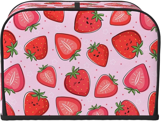 Pink Strawberry Kawaii Fruit 4 Slice Toaster Cover, Waterproof Toaster Dust Cover Bread Maker Protective Cover For Small Kitchen Appliance Dining Room Table Home Decor Gifts