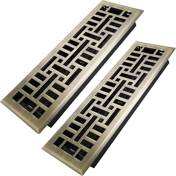 4x14 Inches 2 Pack Heavy Duty Walkable Floor Register Easy Adjust Air Supply Lever Floor Vents - Seattle Design - Vent Cover for Home Floor - Antique Brass