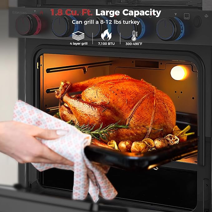 CAMPLUX Elite 21-Inch RV Stove Oven Combo with Flame Failure Protection, 1.8 Cu.ft RV Propane Oven with 3 Burners Cooktop, 28,100 BTU, Slide-In RV Range Oven for Camper, Trailer, Black