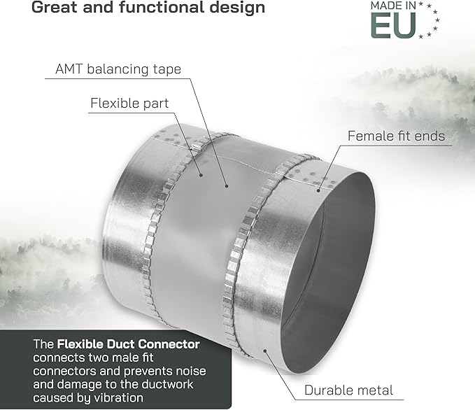 Vent Systems 6" Inch Flexible Vibration-Reducing Female Fit Duct Connector – Galvanized Steel Coupling for Joining Two Male Duct Fittings – HVAC Ventilation Inline Noise-Reducing Coupler