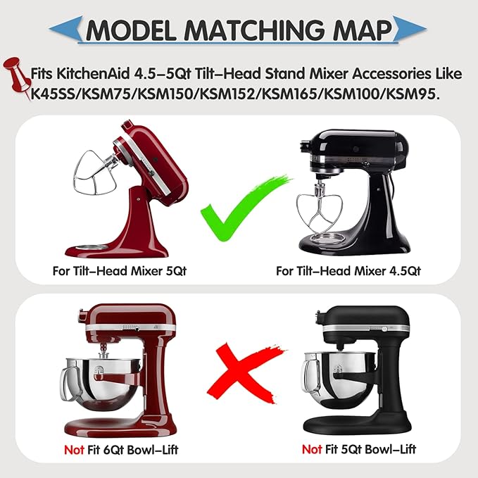 Stainless Steel Flat Beater for KitchenAid 4.5-5 Quart Tilt-Head Stand Mixers, Paddle Attachment for KitchenAid Mixer Accessory, Dishwasher Safe, and Mixer Sliding Mat