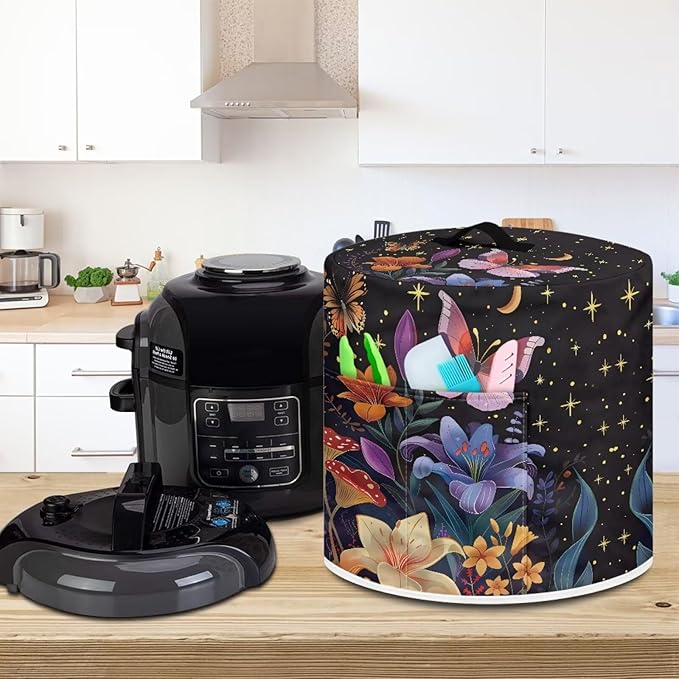 Air Fryer Cover Dust Cover, Machine Washable Appliance Covers for 6 Quart Air Fryer & Pressure Cooker Kitchen Appliance Accessories with Pockets, Butterfly Flower