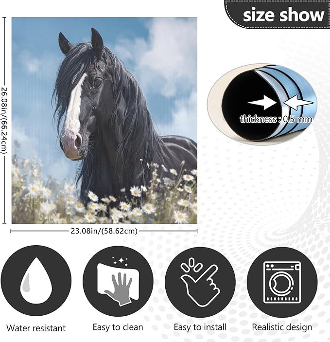 Black Horse Daisy Flowers Dishwasher Magnet Cover for Front Panel Magnetic Dishwasher Cover Decorative Refrigerator Magnet Covers Appliances Stickers for Kitchen Home Decor, 23" x 26"