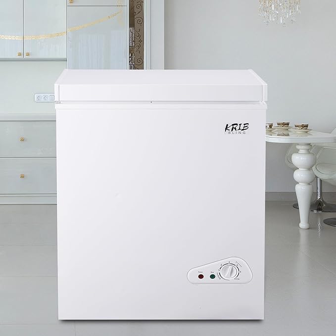 7.0 Cu.Ft Compact Chest Freezer with Removable Basket, Krib Bling Top Door Open Freestanding Deep Freezer with 7 Gears Temperature Adjustment, Ideal for Home, Kitchen & Office, White