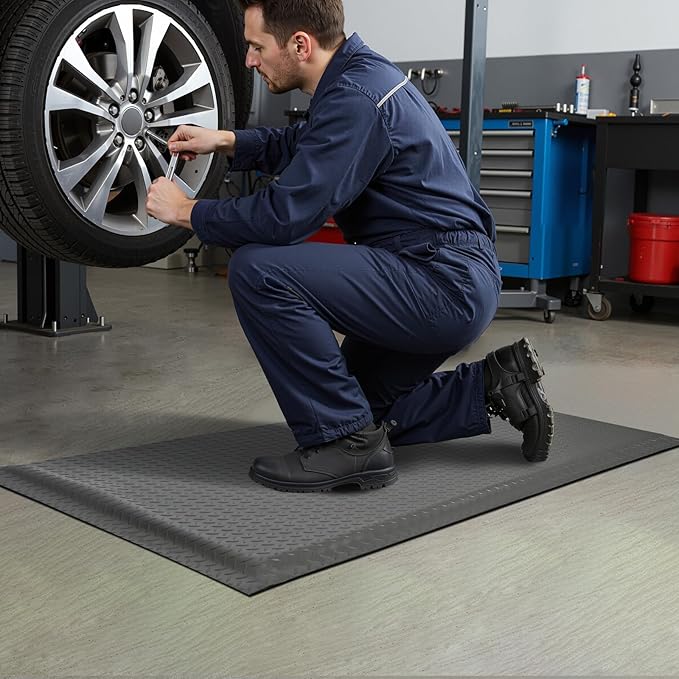 Nisorpa Anti Fatigue Mats Industrial 3' x 6' Ergonomic Standing Mat 15/16" Extra Thick Cushioned Shop Floor Mats Kitchen Mats Heavy Duty Commercial Diamond Plate Support for Leg & Back Pain, Grey