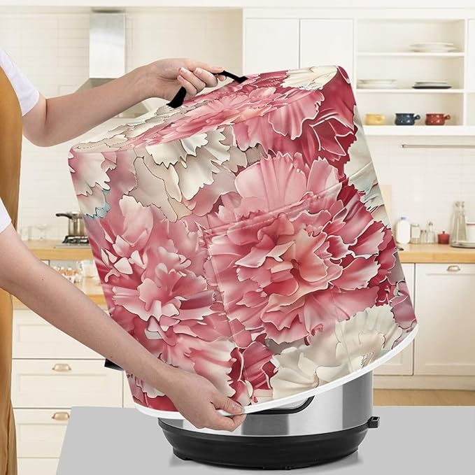 Pink Flower Dust Cover Instant Pot and Extra Accessories Dust Proof Easy to Clean Pressure Cooker Cover Electric Appliance Cover Air Fryer Accessories with Storage Pocket Size M