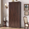 Tall Storage Cabinet with Adjustable Shelves, Farmhouse Pantry Organize with 2 Barn Doors, Large Freestanding Cabinet for Kitchen, Garage, Basement, Living, Utility Room, Brown