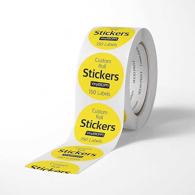 150 Roll Labels Personalized and Custom Design Stickers for Your Business Round Square Heart Star Die-Cut Any Shape and Size with Your Logo Text Image (Vinyl (BOPP))