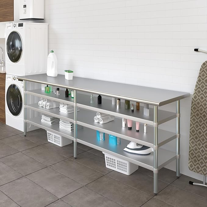 24 in. x 96 in. Stainless Steel Work Table with Three Bottom Shelves | NSF Kitchen Prep Table | Utitly Metal Table