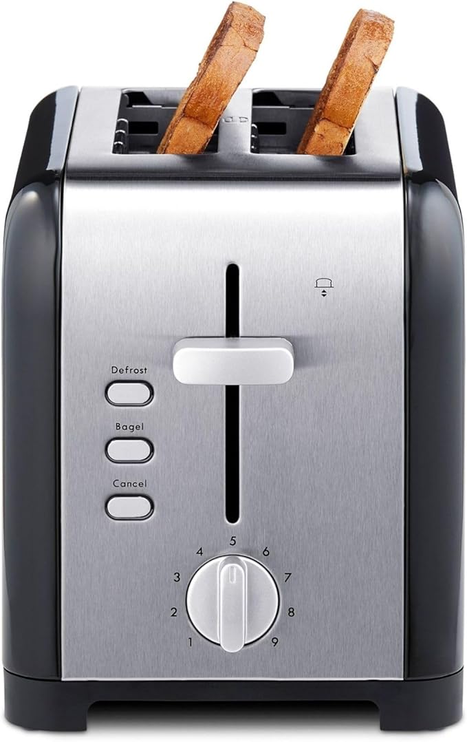 Kenmore toaster 2 slice - extra wide slot countertop kitchen appliance, defrost function, tostador de pan, 9 shade settings, compact design, easy clean crumb tray, bread bagel, stainless steel & black