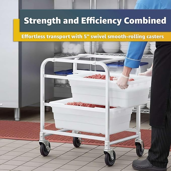 19"x26"x32" Mobile Aluminum Lug Rack - 2 Lug Capacity, NSF Commercial Portable Cart with 5" Swivel Casters and Brakes, Heavy-Duty 300 lb Capacity Storage Rack, Freezer Safe, Utility Dolly
