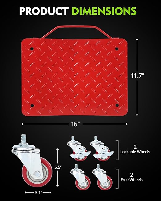 Wheel Dolly Set of 4, 6000LBS Car Moving Dolly, Wheel Dolly Car Tire Stake Set, Heavy-Duty Car Tire Cart Moving Cars, Trucks, Trailers, Motorcycles, and Boats, Red
