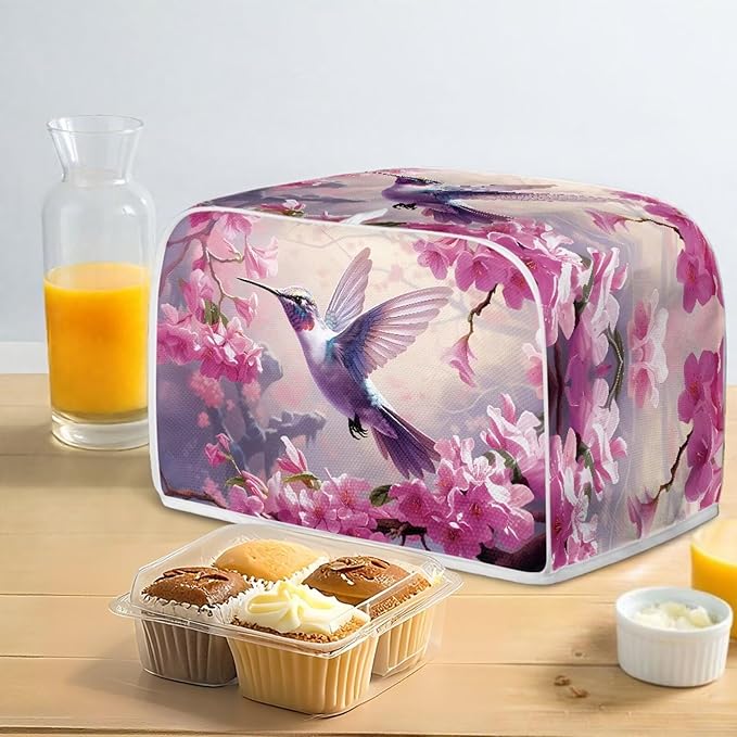 Hummingbird Flower Print Toaster Cover 2 Slice Dust Fingerprint Protection for Kitchen Small Appliance Kitchen Accessories Decor