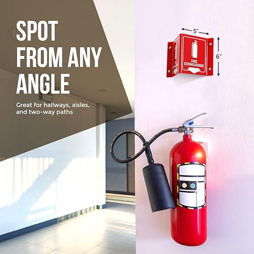 SmartSign Fire Extinguisher Projecting Sign with Arrow | 6" White on Red Polished Acrylic Signs for Corridor, lobby
