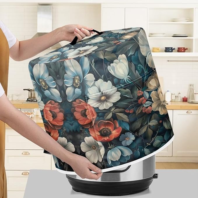 Floral Print Dust Cover for 6 Quart Instant Pot and Extra Accessories Dust Protection Easy Clean Pressure Cooker Cover Electric Appliance Cover Air Fryer with Pocket Home Decor