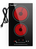 2 Burner Electric Ceramic Cooktop, 110-120V Plug In Countertop Stove, Touch Control with 99-Min Timer, Child Lock & Auto Shutoff, 12 Inch Radiant Cooktop for Indoor Cooking