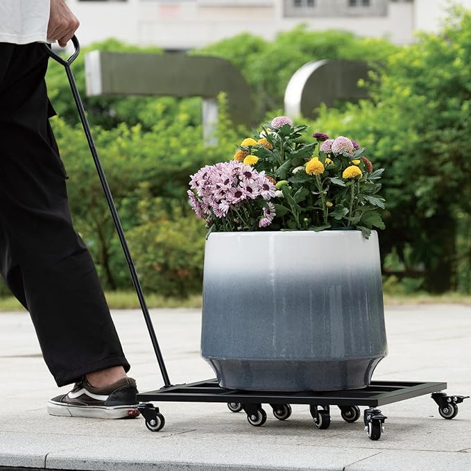 20-Inch Heavy Duty Plant Dolly with Wheels - 360° Swivel Rolling Planter Base for Indoor/Outdoor Use, Supports up to 200lbs, Includes Removable Handle for Effortless Mobility