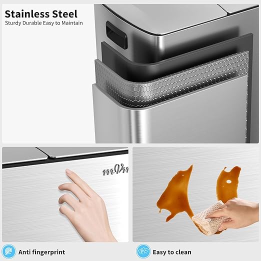 mVm Dual Compartment Trash Can, 10.6 Gal (2x5.3 Gal) Dual Compartment Kitchen Trash Can with Double Layer Lids, Wide Type Modern Kitchen Decor Office Garbage Can(Silver)