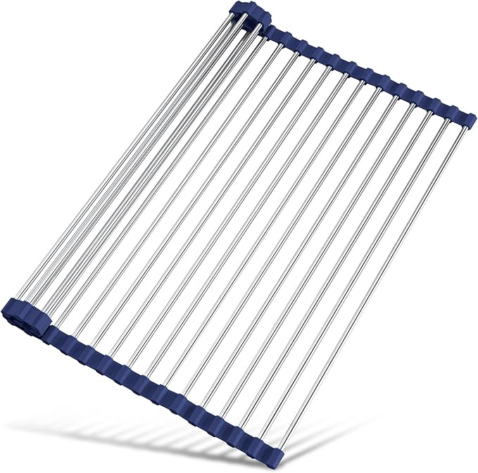 Tomorotec 21" x 15.5" Roll Up Dish Drying Rack Over Sink Drying Rack Sink Cover Kitchen Sink Accessories Gadget Multipurpose Organizer Foldable Stainless Steel Drainer