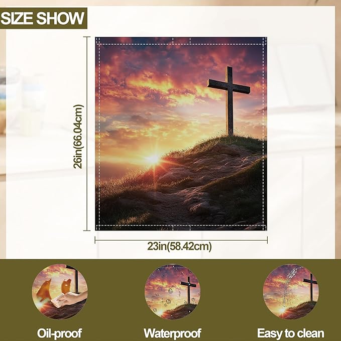 Cross Dishwasher Magnet Cover,Sunset Kitchen Decor Waterproof Refrigerator Magnet Appliance Cover Protector,23Wx26H Inches