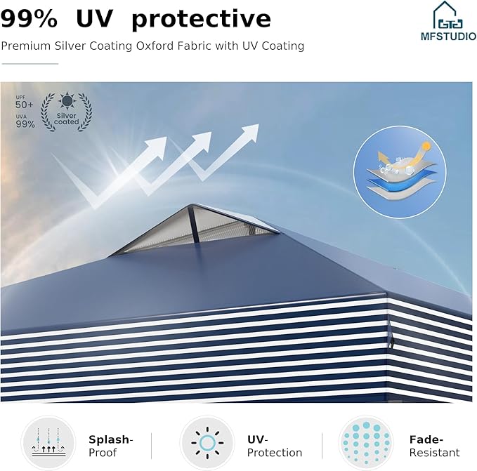 MFSTUDIO 10x10 Pop up Canopy Tent, Gazebo Shelter Sun Shade Canopies One Push Setup Portable Popup Easy Set up Tents with Vented Top,Storage,4 Sandbags,for Beach,Parties,Camping