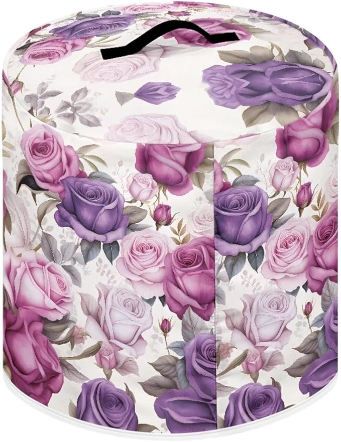 Purple Rose Pressure Cooker Cover for 8 Quart Instant Pot and Air Fryer Accessories, Stain Resistant Washable Round Protective Cover Electric Appliance Cover with Front Pocket