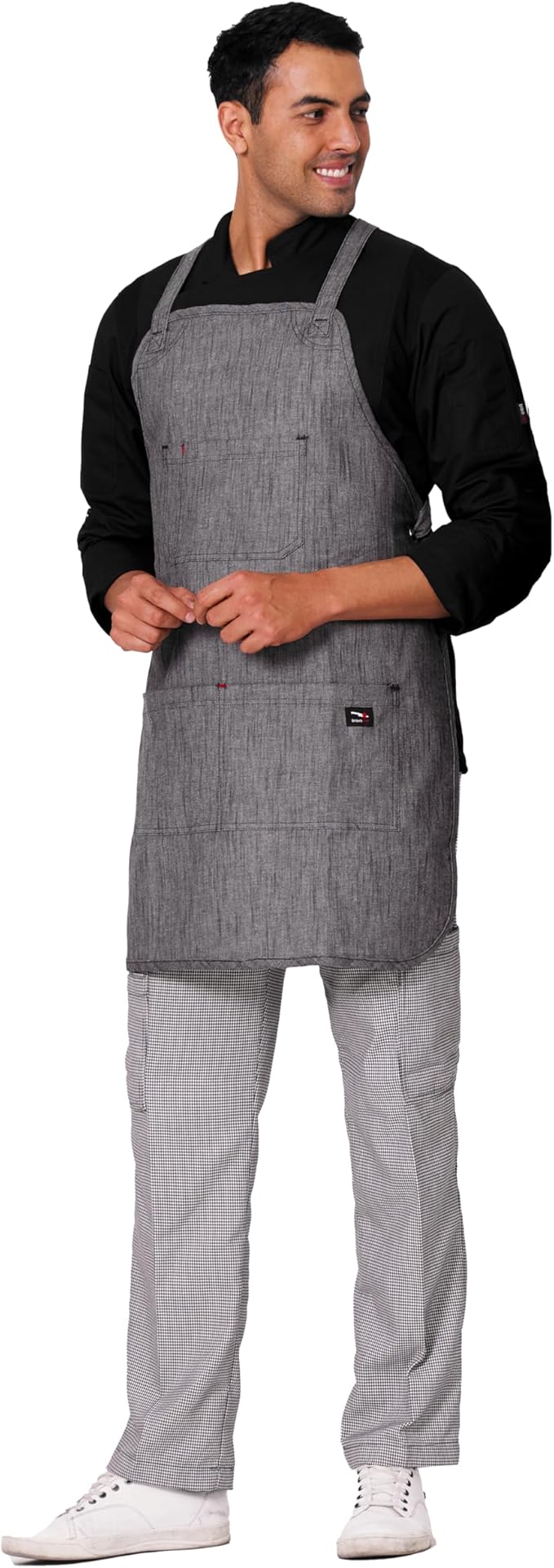 | Oxford Denim Apron - Apron for Women and Men with metal eyes. Adjustable straps on the back and waist. For kitchen work, chef.