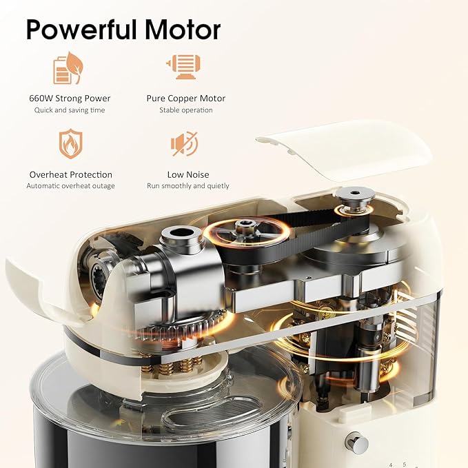 Stand Mixer, 7-IN-1 6.5QT 660W Multifunctional Electric Kitchen Mixers with Blender, Meat Grinder, Dough Hook, Whisk and Beater, 8-Speed Food Mixer for Baking, Cooking, Food Processing, Beige