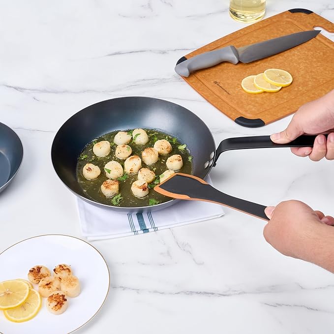 Met Lux 11 Inch Fry Pan, 1 Lightweight Frying Pan - Induction-Ready, Triple-Riveted, Black Carbon Steel Cooking Skillet, Durable, For Searing, Sauteing, And Browning Food - Restaurantware