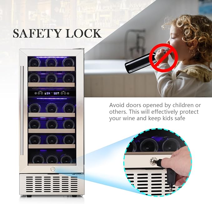 Wine Cooler Refrigerator with Double-Layer Tempered Glass Door,28 Bottles Wine Fridge (41-68°F) with Safety lock LED light, Freestanding Wine Refrigerator for Home Office