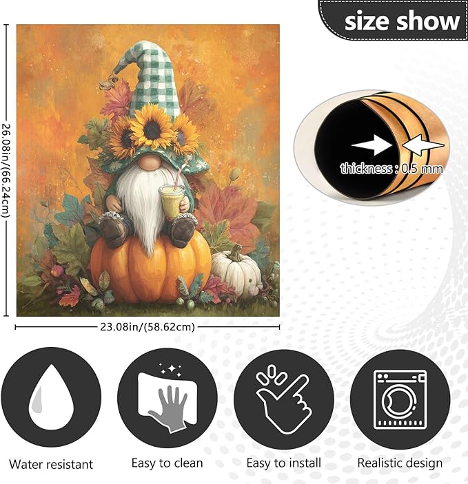 Fall Gnome Orange Pumpkin Dishwasher Magnet Cover for Front Panel Magnetic Dishwasher Cover Decorative Refrigerator Magnet Covers Dishwashers Magnetic Sticker for Home Kitchen Decor, 23" x 26"