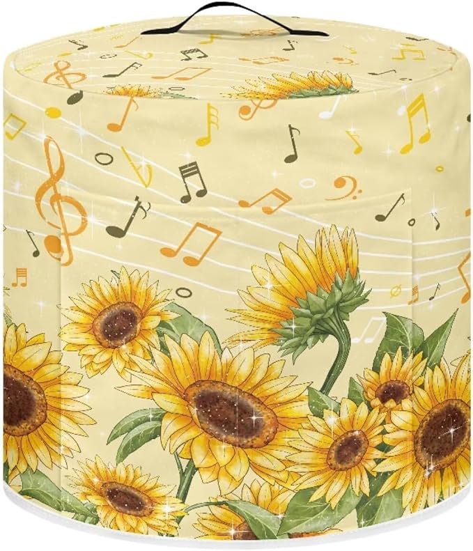 TODIYADDU Sunflower Music Notes Pressure Cooker Cover with Pocket Novelty Air Fryer Cover Dust Cover Insulated Kitchen Appliance Cover Protector for Pressure Cooker Instant Pot Accessories Gifts