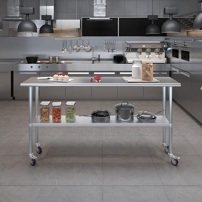 AmGood 72" Long x 18" Deep Stainless Steel Table with Casters