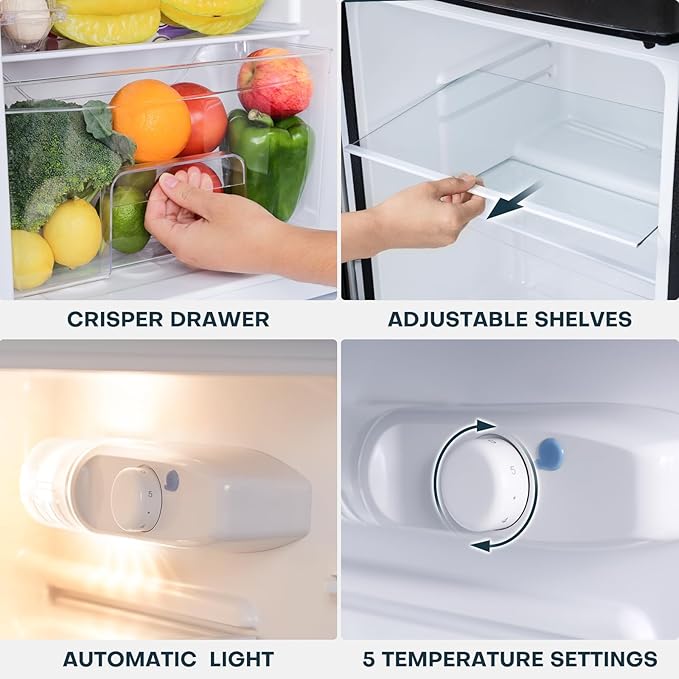 Upstreman 3.2 Cu.Ft Mini Fridge with Freezer, Double Door Mini Fridge, Adjustable Thermostat, Mini Refrigerator for Dorm, Office, Bedroom, Black-BD321
