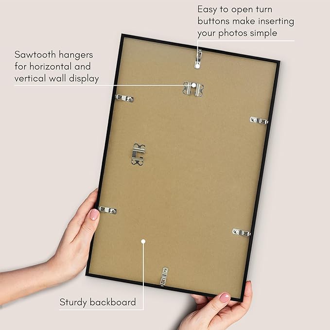 Americanflat 11x17 Picture Frame with Polished Plexiglass - Streamline Collection - Thin Border Picture Frame for Wall Display - Hanging Hardware Included - Black